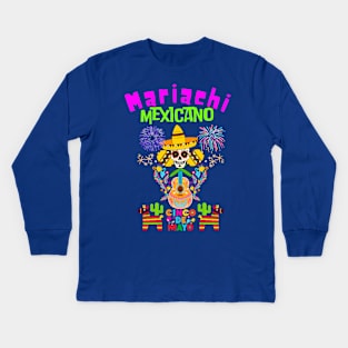 Mexican Mariachi Sugar Skull  Cinco De Mayo Kids Long Sleeve T-Shirt